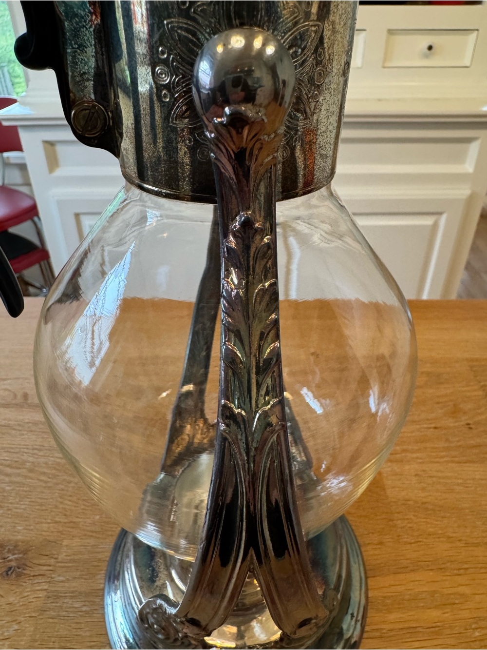 Antique Silver Tilting Glass Coffee Carafe & Warming Stand | Art Nouveau | HTF - Picture 10 of 11